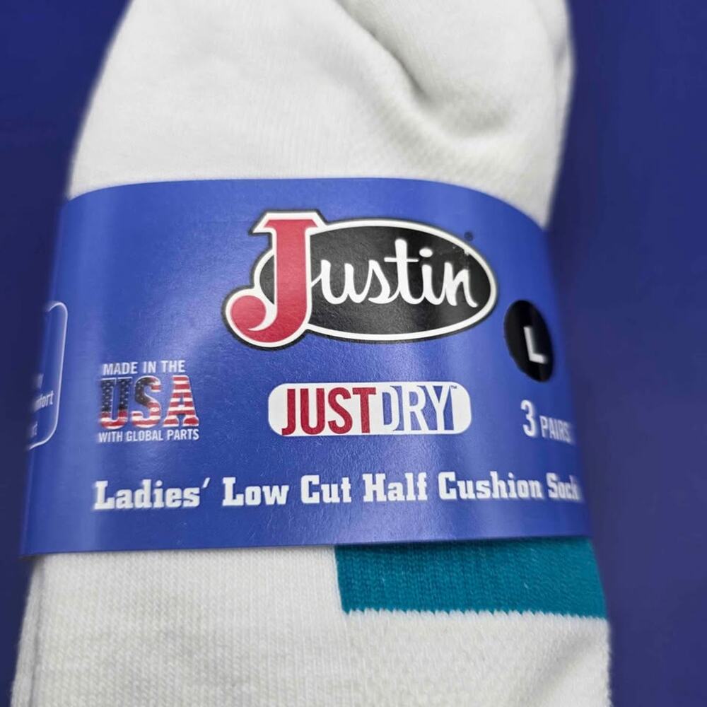 New Ladies Large Justin Just Dry Low Cut Half Socks 3 Pair